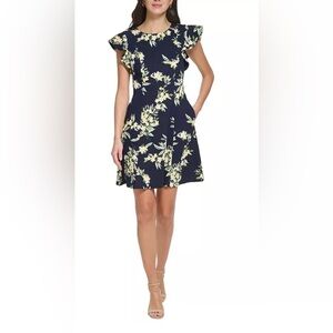 NWT Jessica Howard Short Flutter Sleeve Floral‎ Scuba Fit and Flare Dress